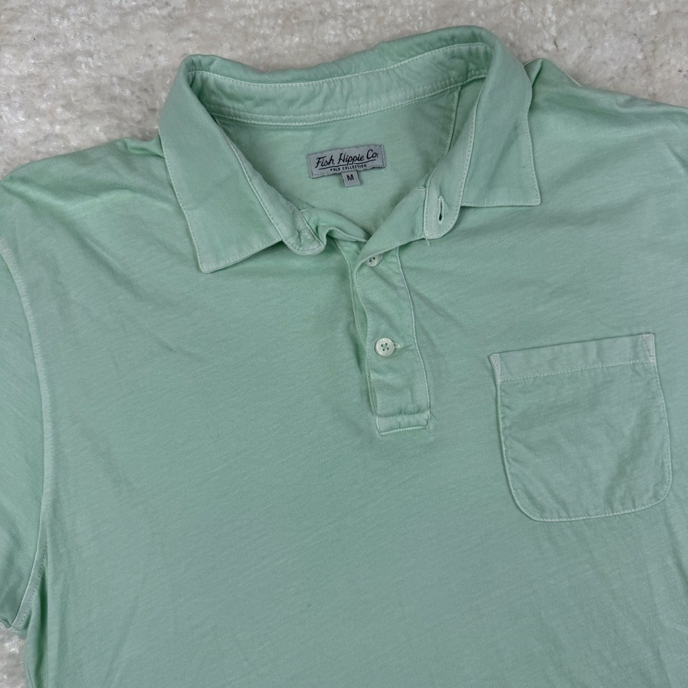 Fish Hippie Polo Mens Medium Green Short Sleeve Cotton Pocket Waterside Original